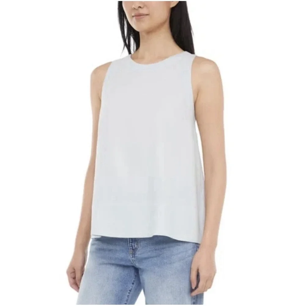 Banana Republic Womens Linen Blend Sleeveless Top S Back Keyhole Crewneck Woven